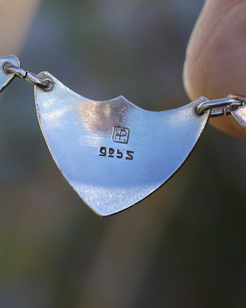 Vintage Norwegian Enamel and Silver Necklace, 45.5cm