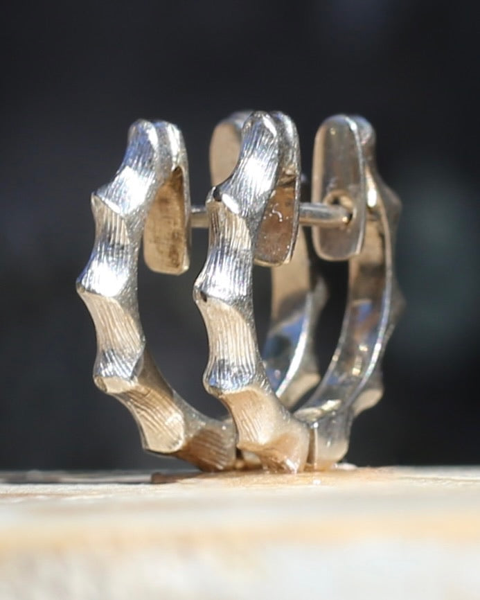 Chunky Handmade 9ct White Gold Bamboo Feel Huggies, 9ct White Gold, 4.18g