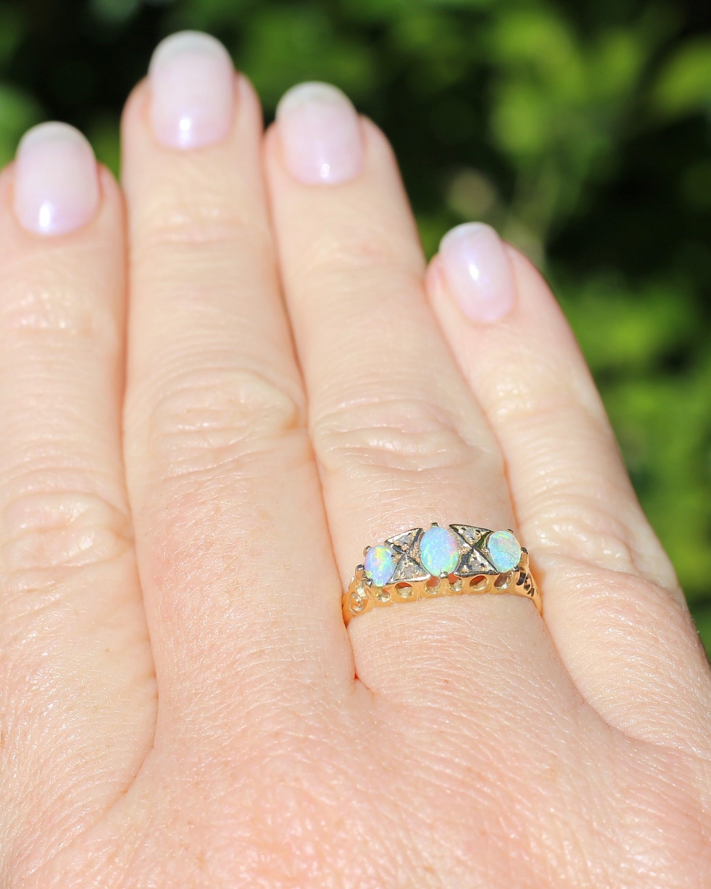 ON HOLD Antique 1907 Opal and Rose Cut Diamond Bridges Ring, 18ct Yellow Gold, size 8 or Q