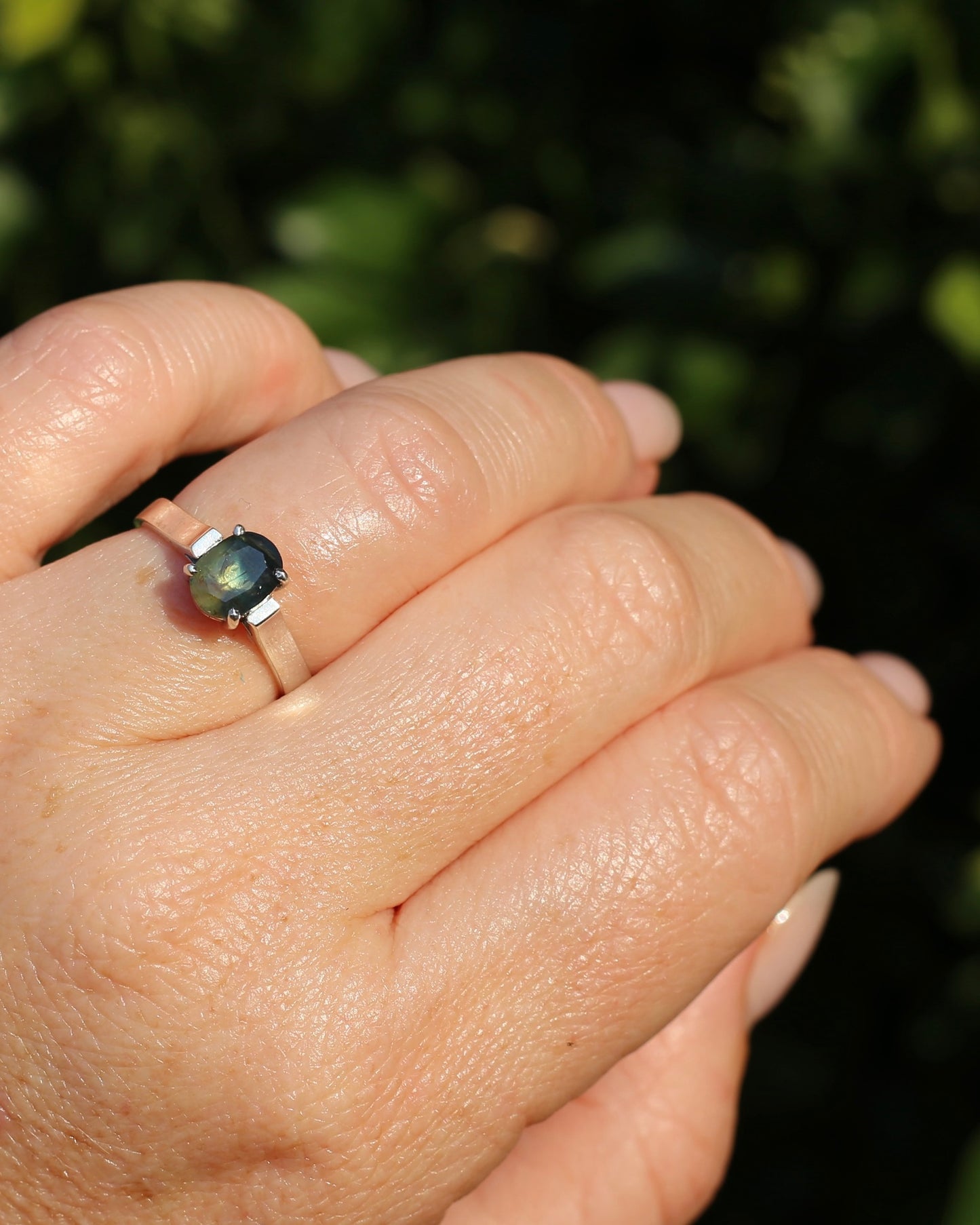 Bi Colour Natural Sapphire, Sterling Silver, size O or 7.25