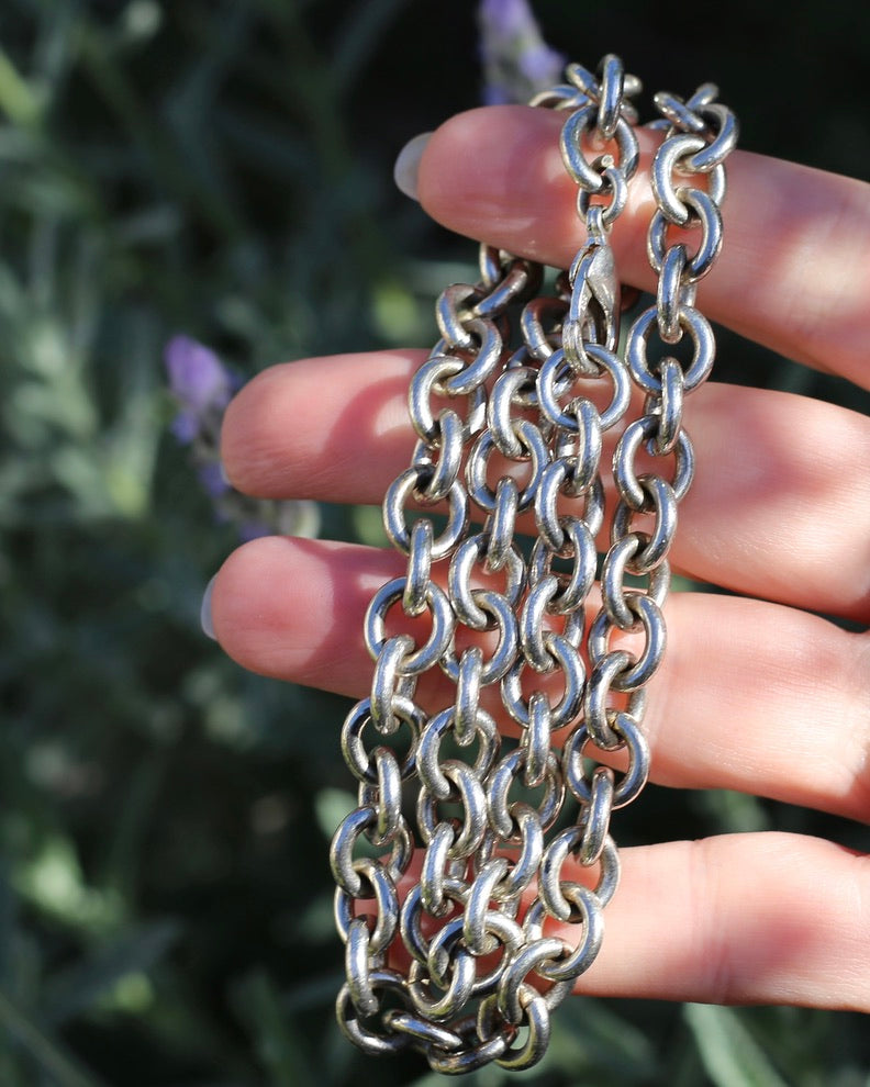Vintage Chunky Oval Cable Chain with Parrot Clasp, Sterling Silver, 46cm or 18inches, 58.65g