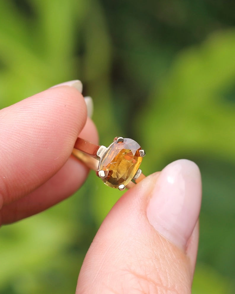 Vintage Yellow Sapphire Ring, 9ct Yellow Gold, size M1/2 or 6.5, 2.68g
