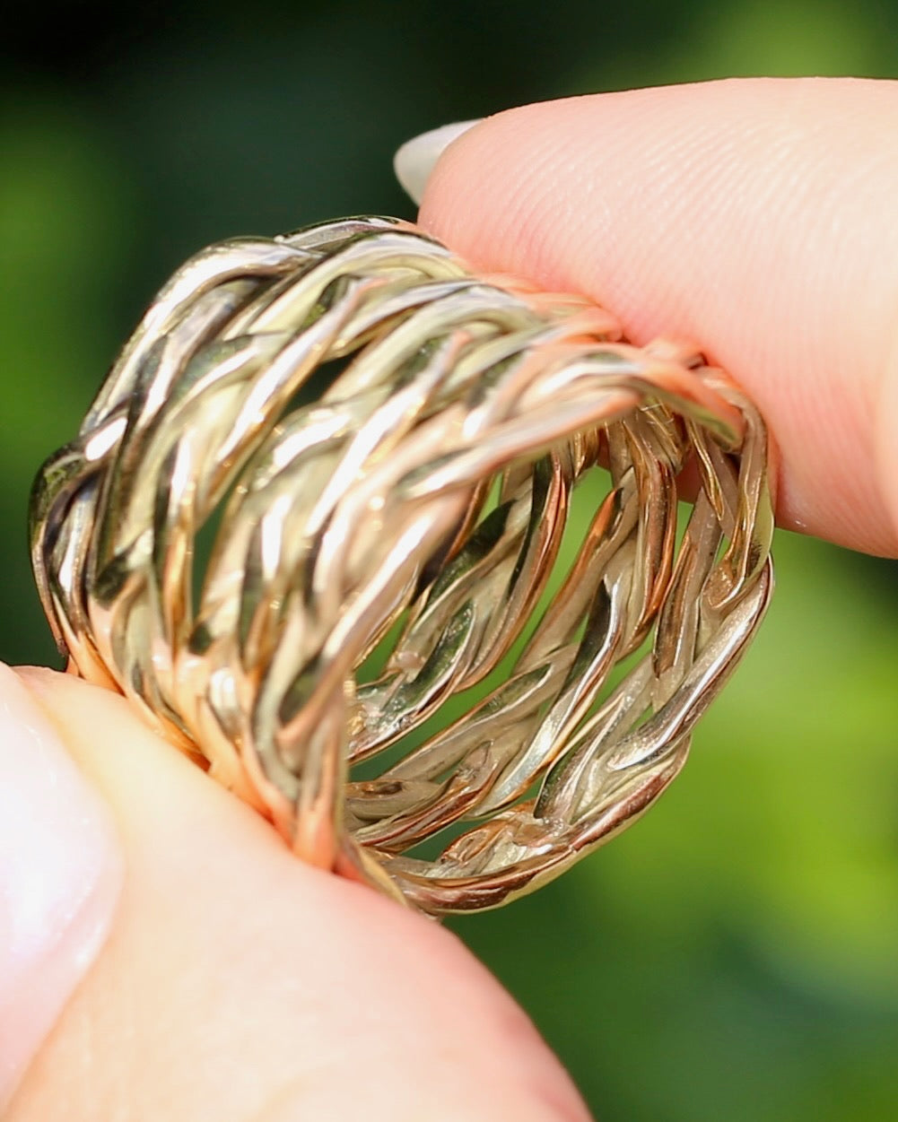 Reclaimed 9ct Yellow Gold Plaited Band, size 8.75 or just over R