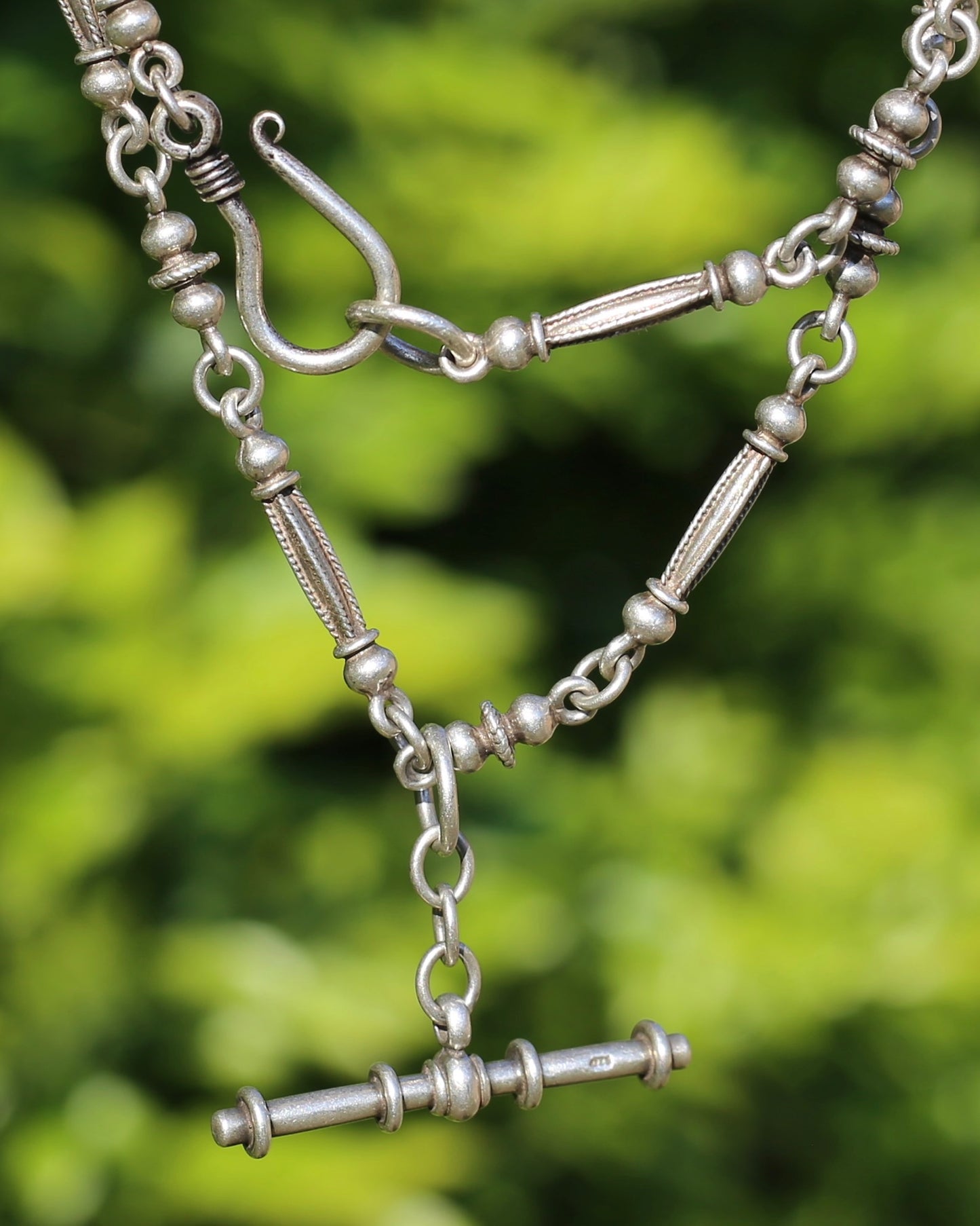 Vintage Silver Fancy Link Chain with Removable Moving T-bar, 48cm or 19 inches, 29.9g