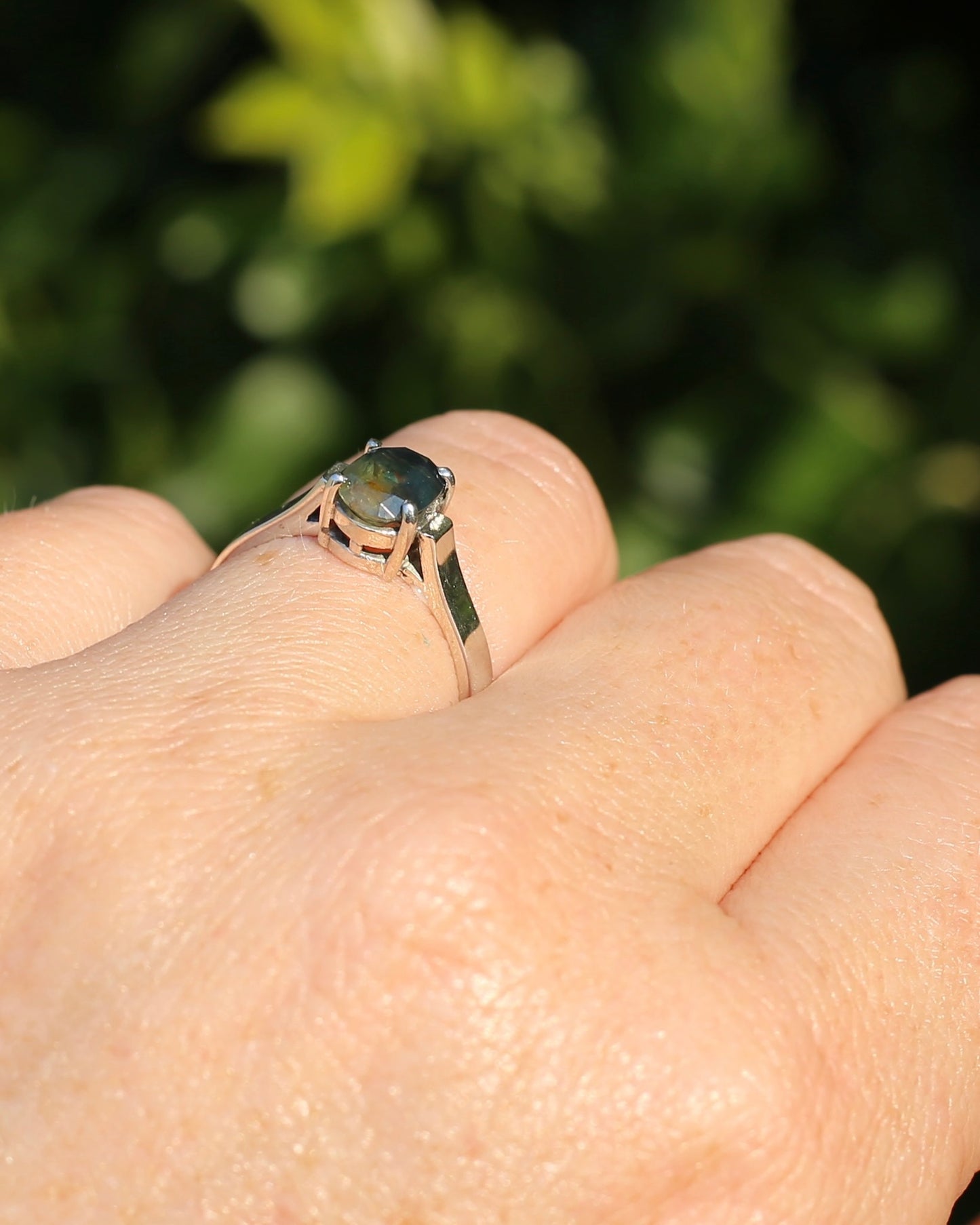 Bi Colour Natural Sapphire, Sterling Silver, size O or 7.25