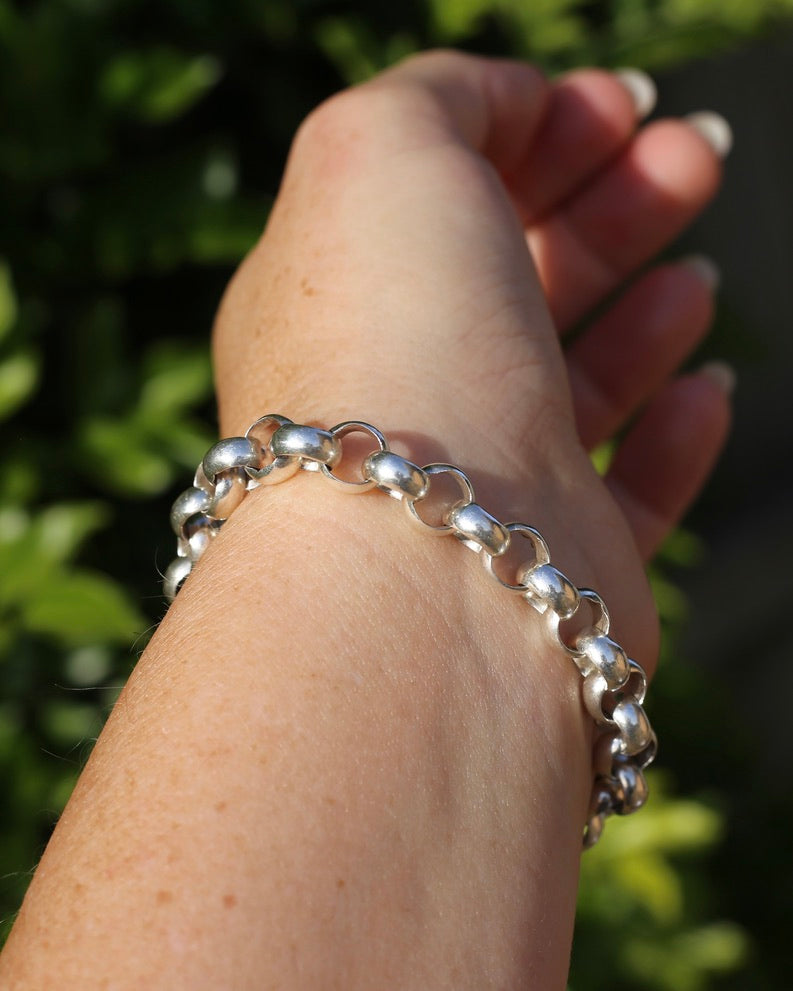 Vintage Sterling Silver Belcher Bracelet, Italian Bolt Clasp, 18.5cm or 7.25 inches, 29.9g