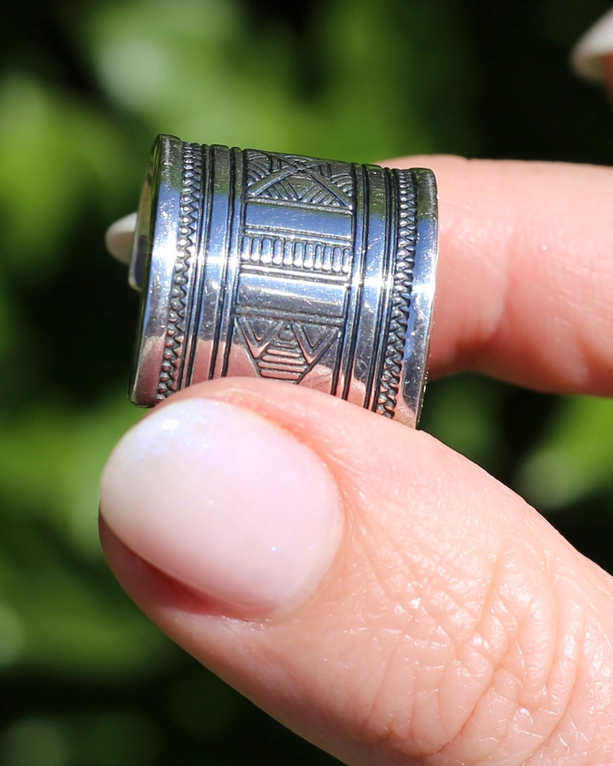 Wide Sterling Silver Etched Cigar Band, Comfort Fit Back, size P or 7.5 (fits more like an O or 7)