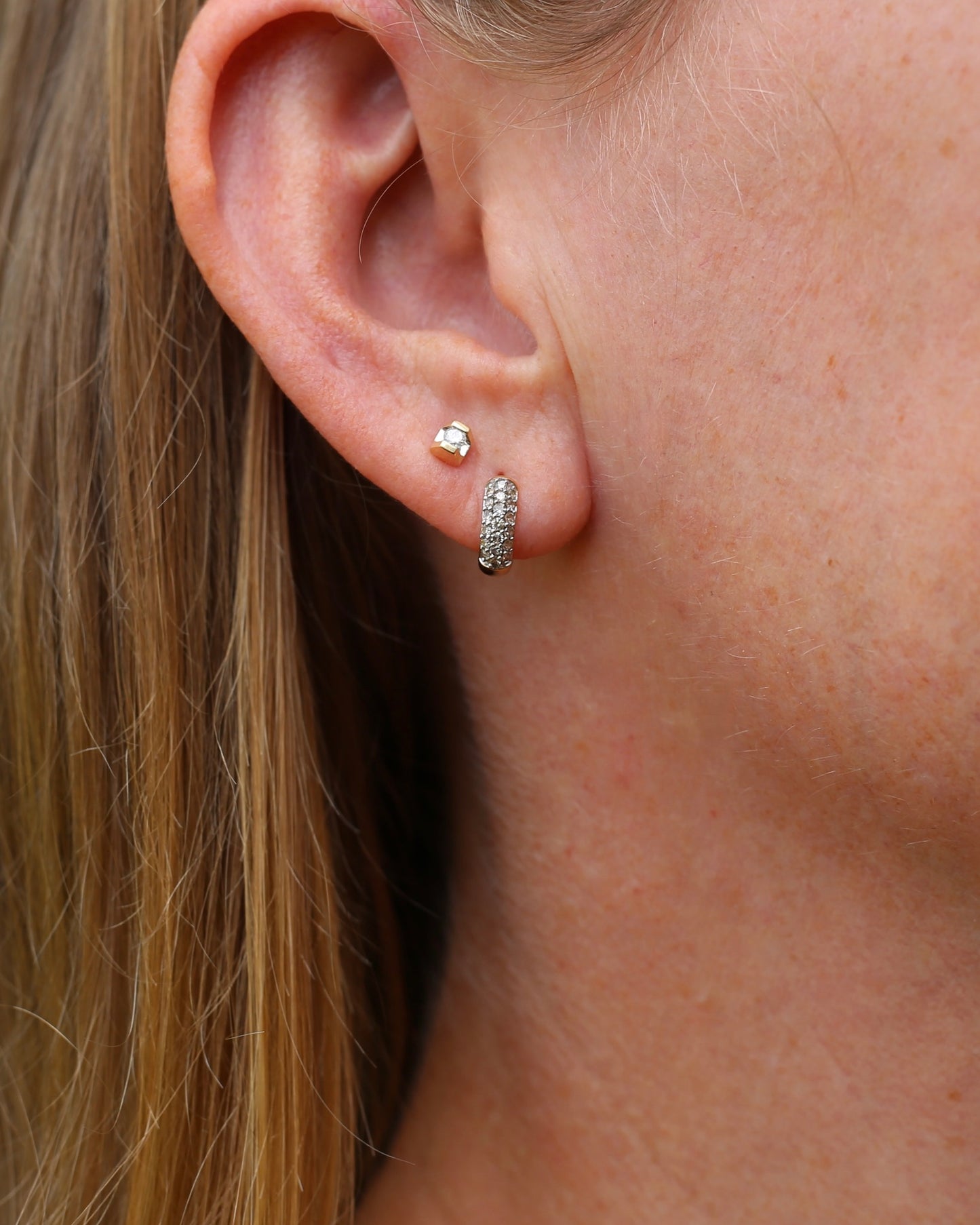 0.1ct Natural Diamond Semi Bezel Studs, 10ct Yellow Gold, 0.6g