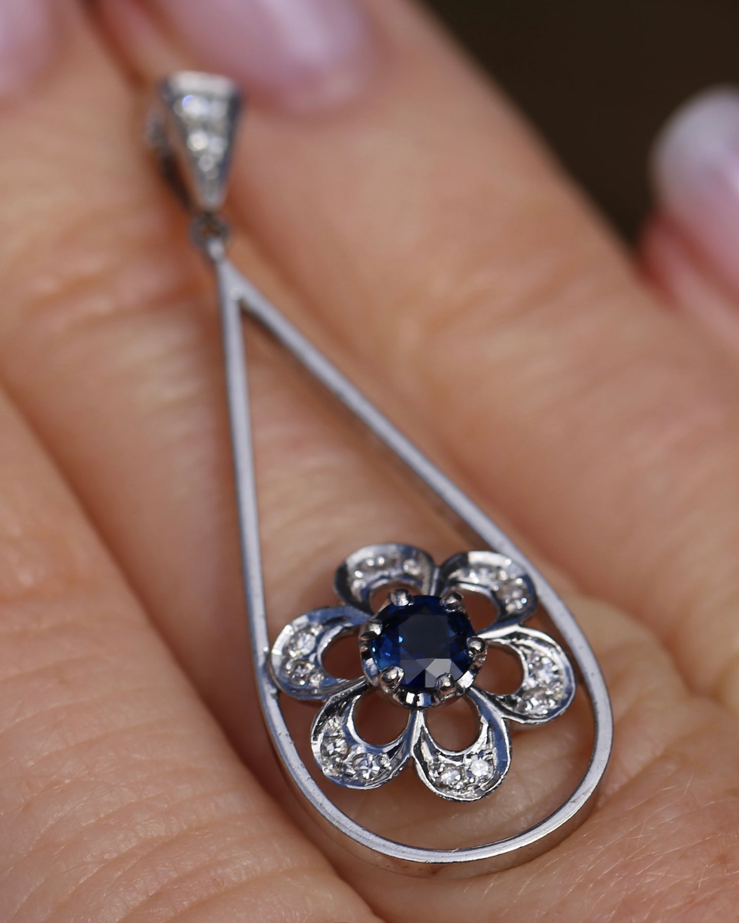 Vintage Natural Sapphire and Diamond Pendant, 18ct White Gold, 2.64g