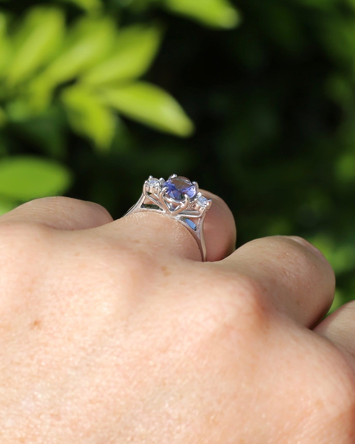 1.05ct Hand Cut Australian Iolite and Diamond Trilogy, 9ct White Gold, Size N or 6.75, 3.05g