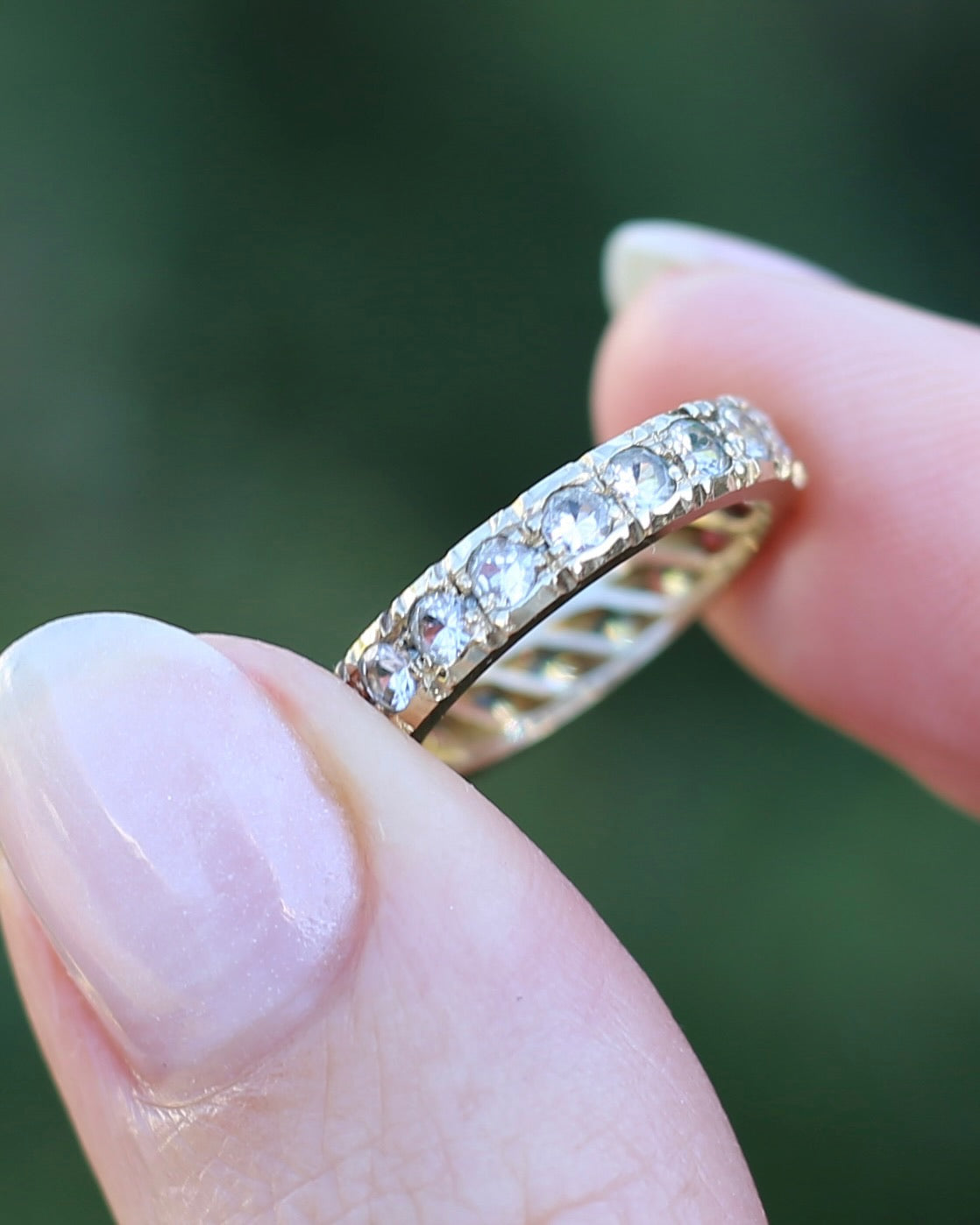 Vintage 1950s Style White Spinel Eternity Ring, 9ct Yellow Gold, size J or 4.75