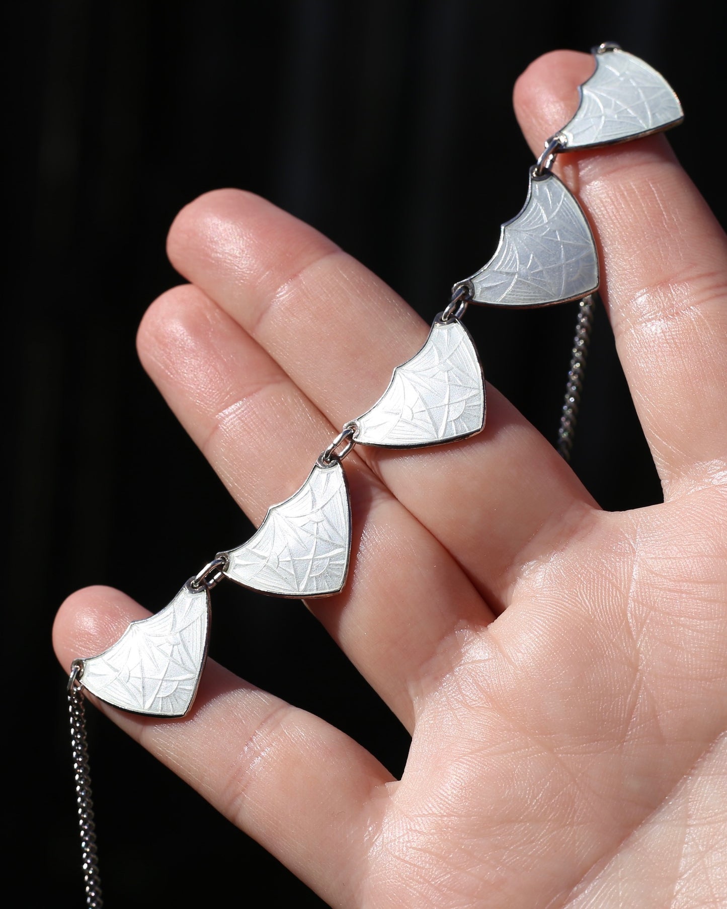 Vintage Norwegian Enamel and Silver Necklace, 45.5cm