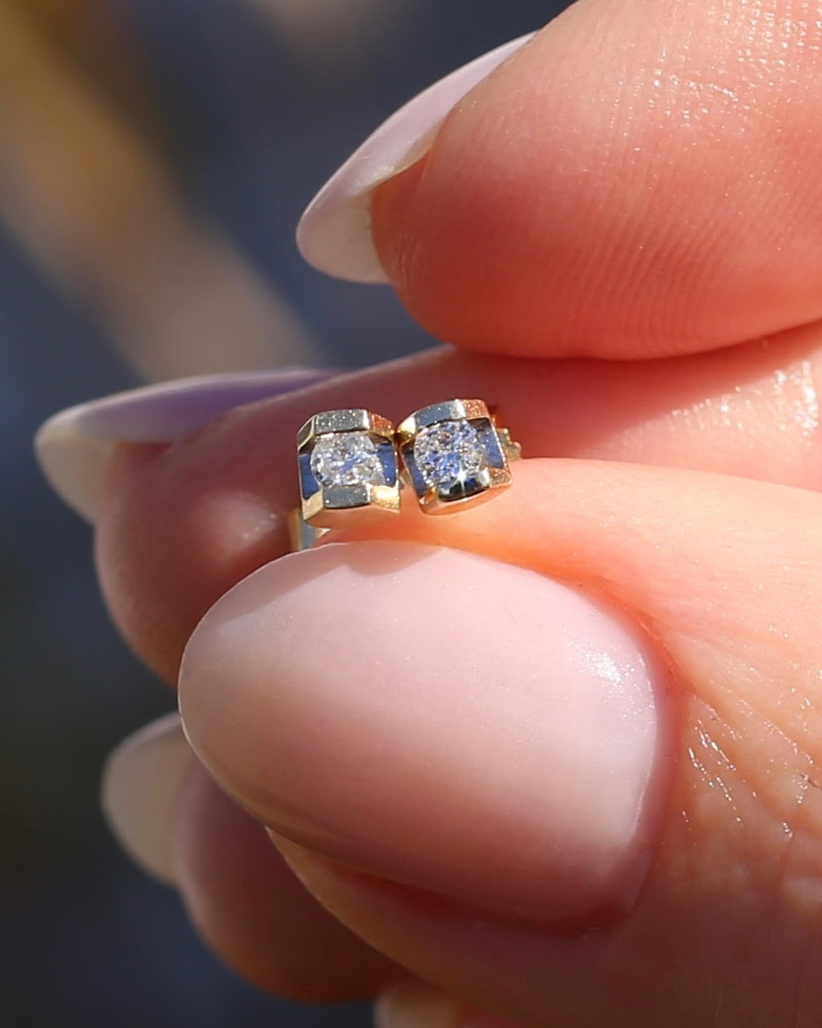 0.1ct Natural Diamond Semi Bezel Studs, 10ct Yellow Gold, 0.6g