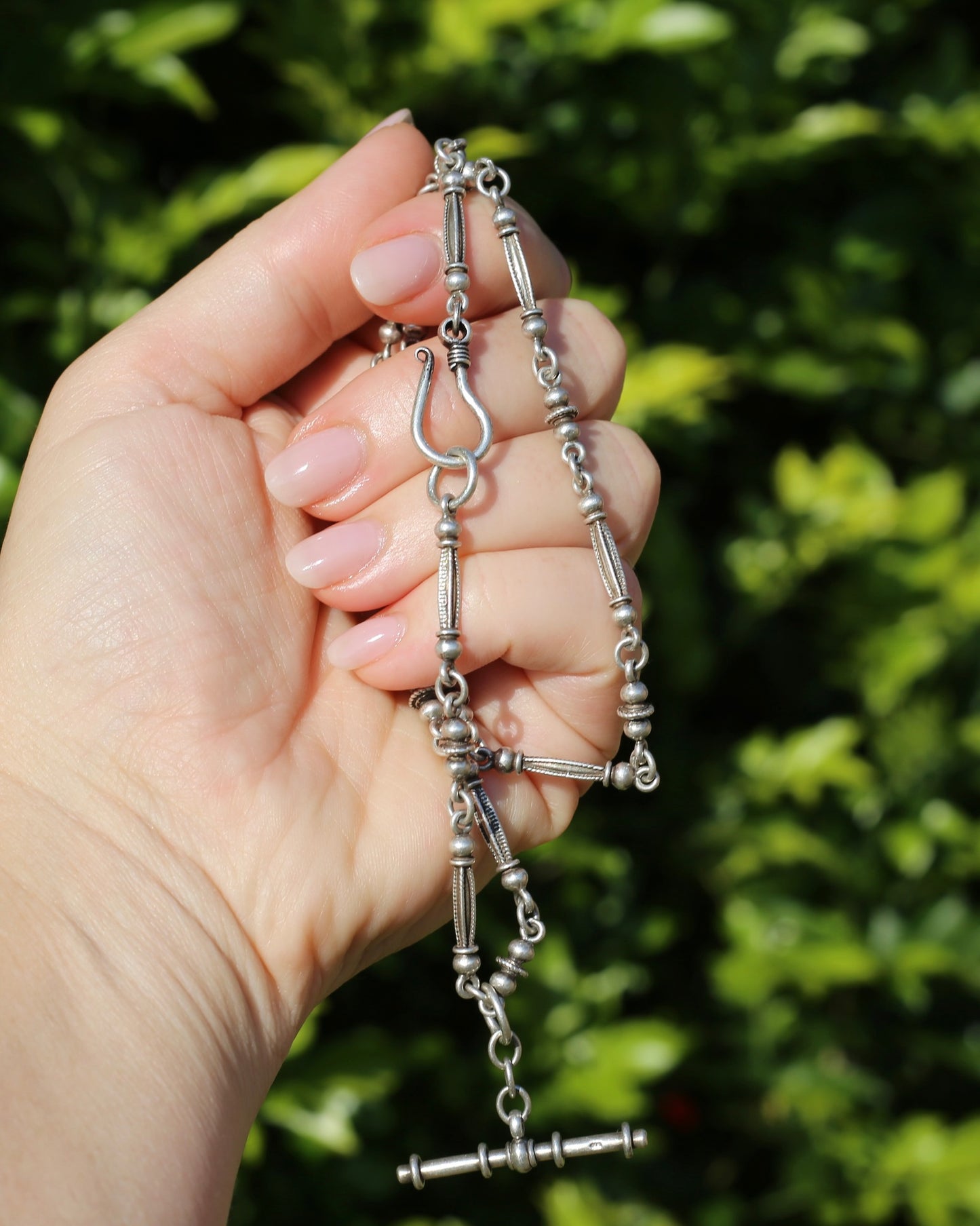 Vintage Silver Fancy Link Chain with Removable Moving T-bar, 48cm or 19 inches, 29.9g