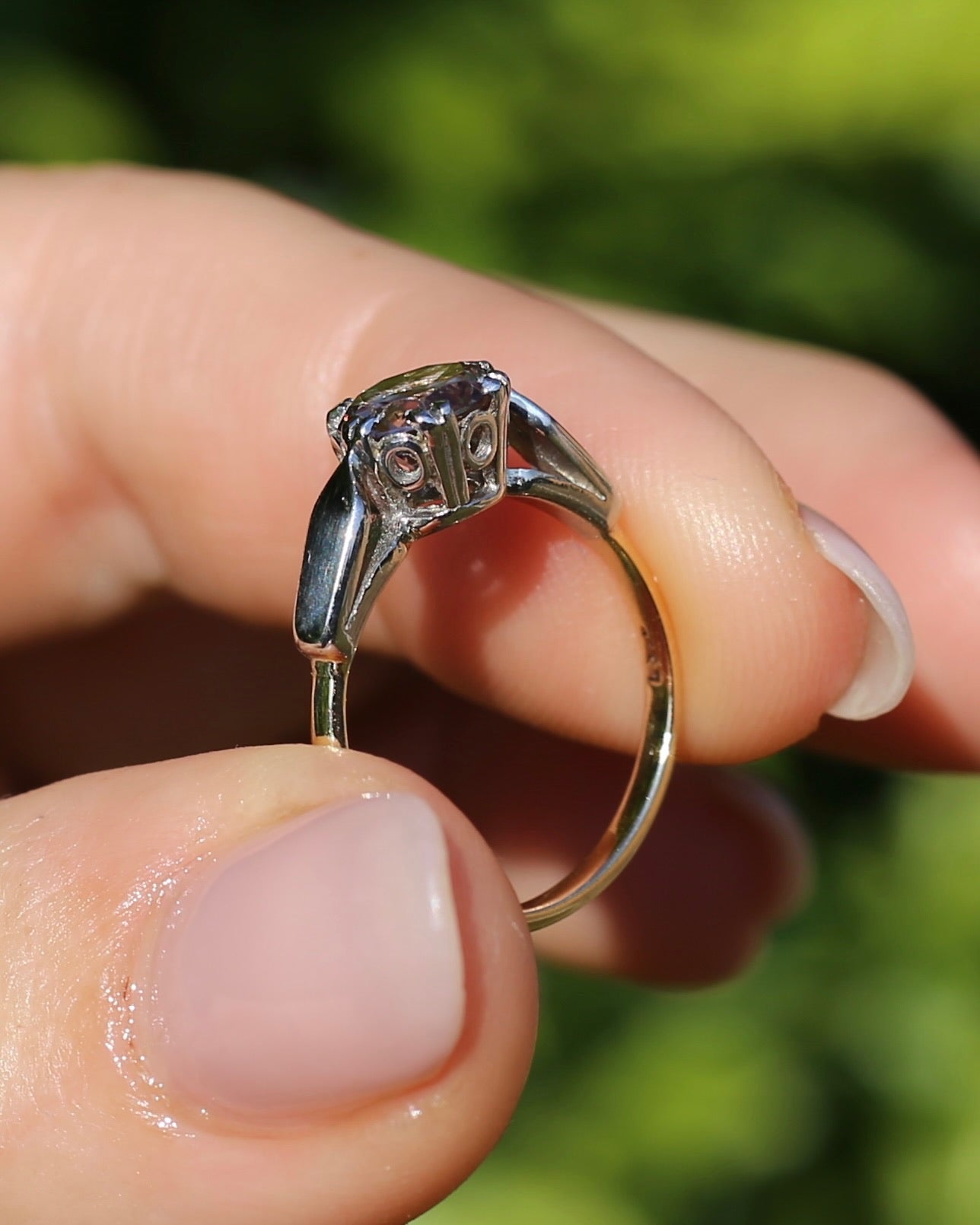 Vintage 1.86ct Pale Pink natural Zircon, 1967 London Made Double Claw Set, 9ct Yellow and White Gold, size M1/2 or 6.5, 2.8g