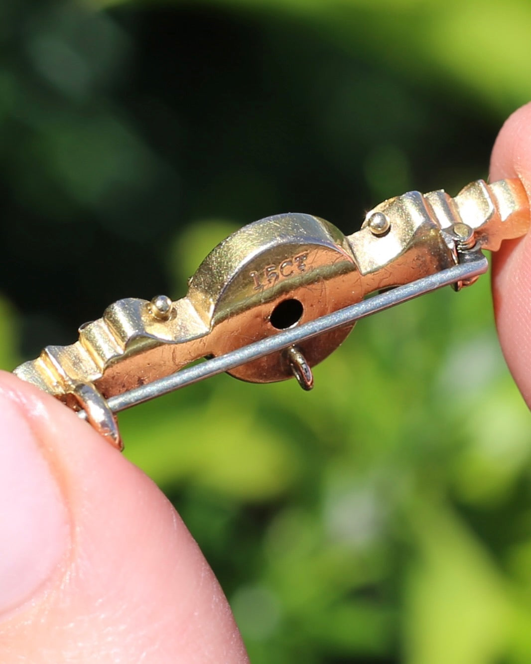 Antique 15ct Gold Brooch with Rose Cut Diamond, 15ct Rosey Gold, Silver Pin, 2.33g