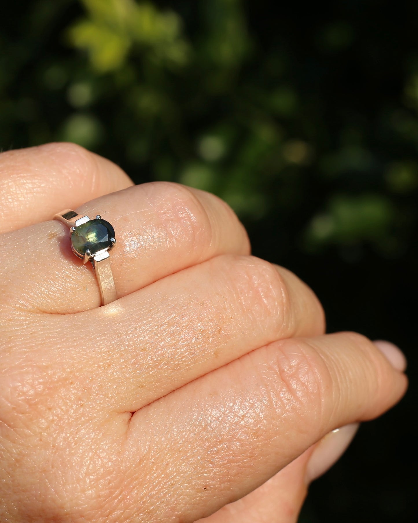 Bi Colour Natural Sapphire, Sterling Silver, size O or 7.25