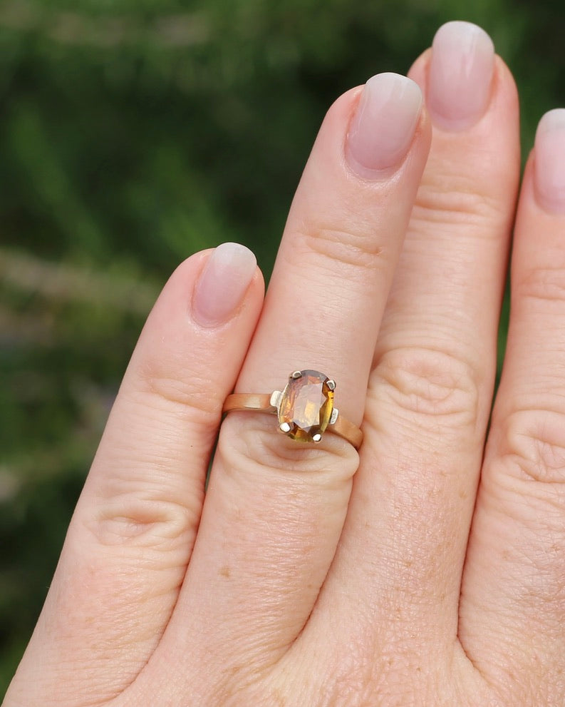 Vintage Yellow Sapphire Ring, 9ct Yellow Gold, size M1/2 or 6.5, 2.68g