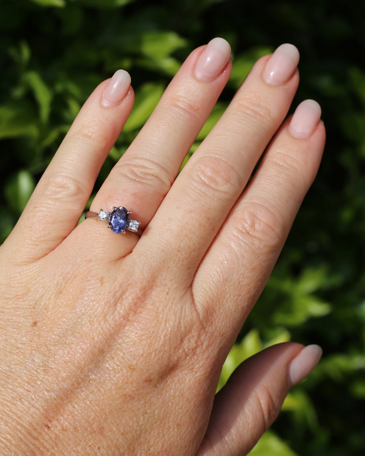 1.05ct Hand Cut Australian Iolite and Diamond Trilogy, 9ct White Gold, Size N or 6.75, 3.05g