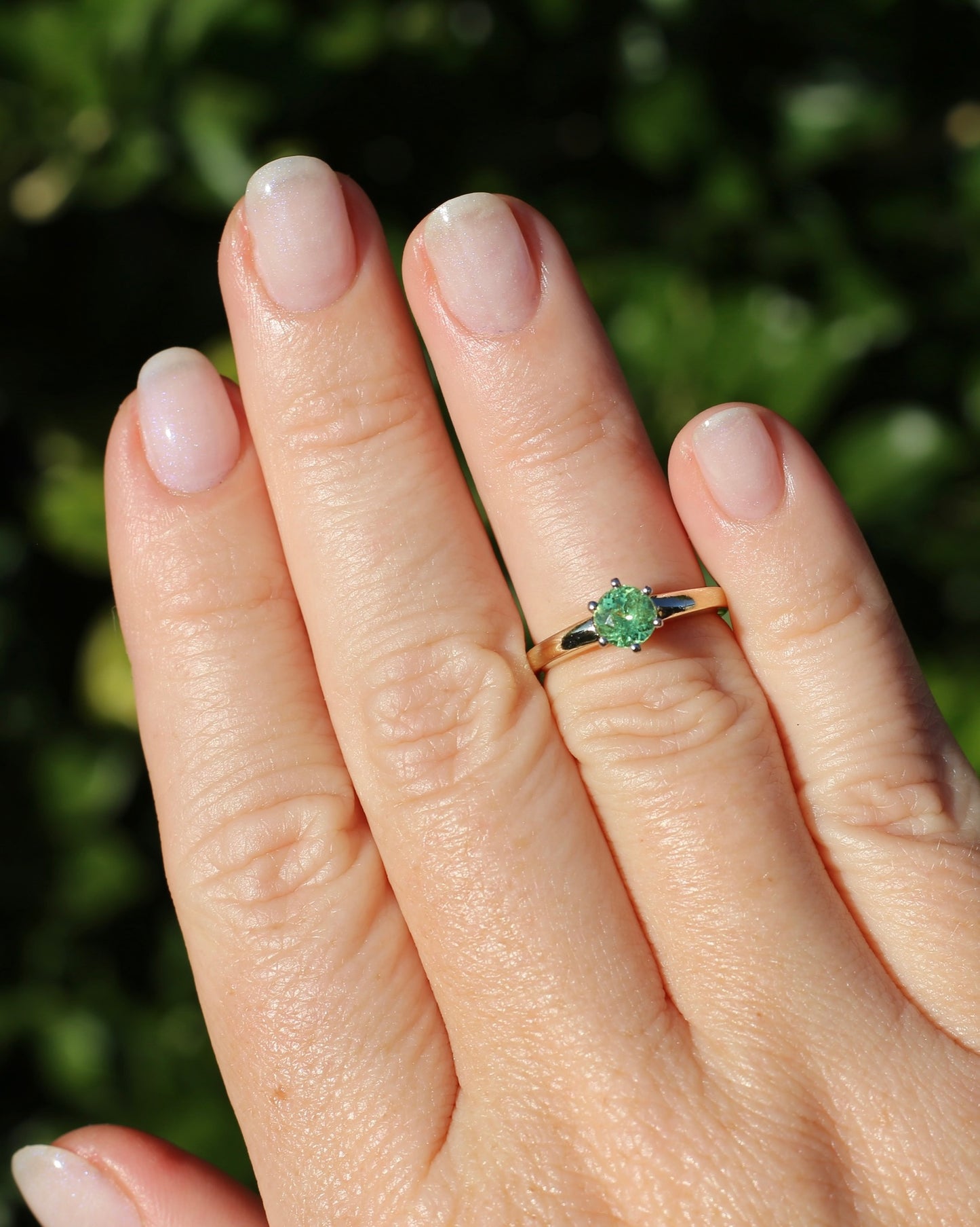 0.75ct Tsavorite - Light Grossular Green Garnet - in Vintage 14ct Yellow and White Gold Setting, size J1/2 or 5