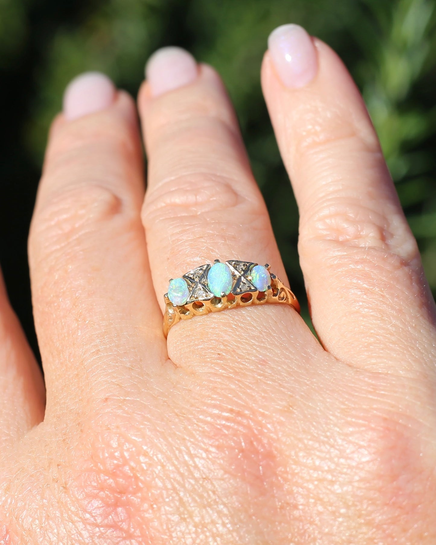 ON HOLD Antique 1907 Opal and Rose Cut Diamond Bridges Ring, 18ct Yellow Gold, size 8 or Q