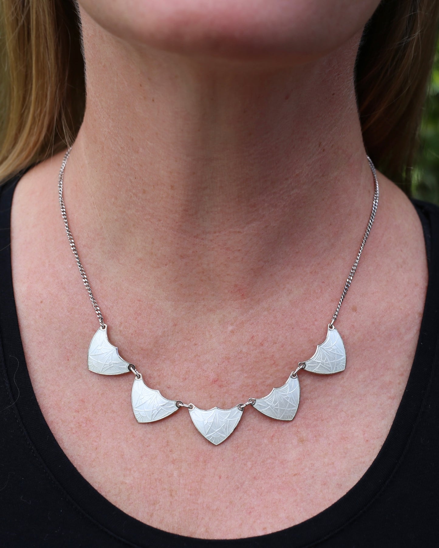 Vintage Norwegian Enamel and Silver Necklace, 45.5cm