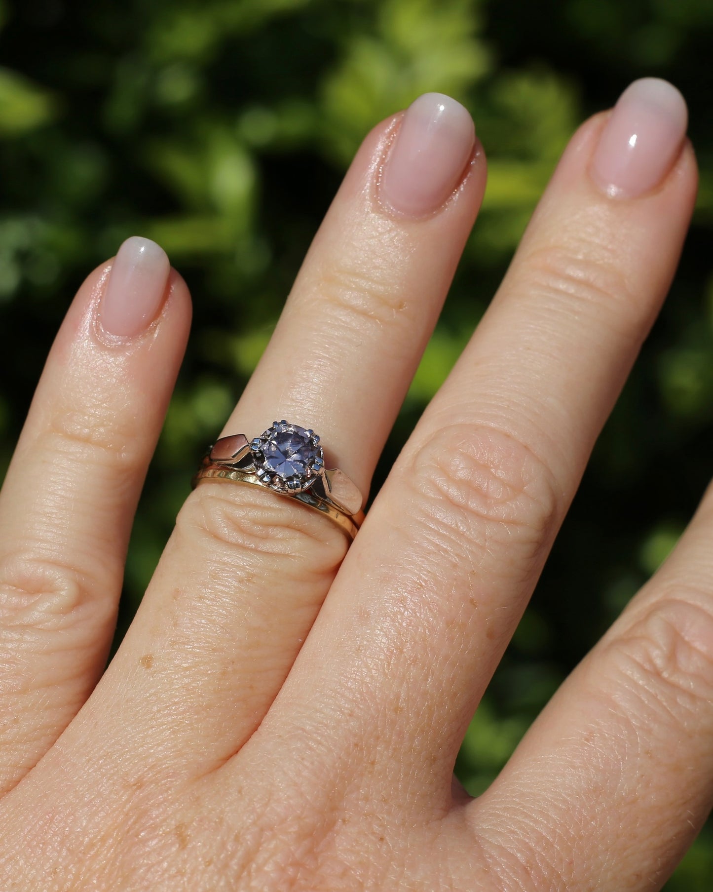 Vintage 1.86ct Pale Pink natural Zircon, 1967 London Made Double Claw Set, 9ct Yellow and White Gold, size M1/2 or 6.5, 2.8g