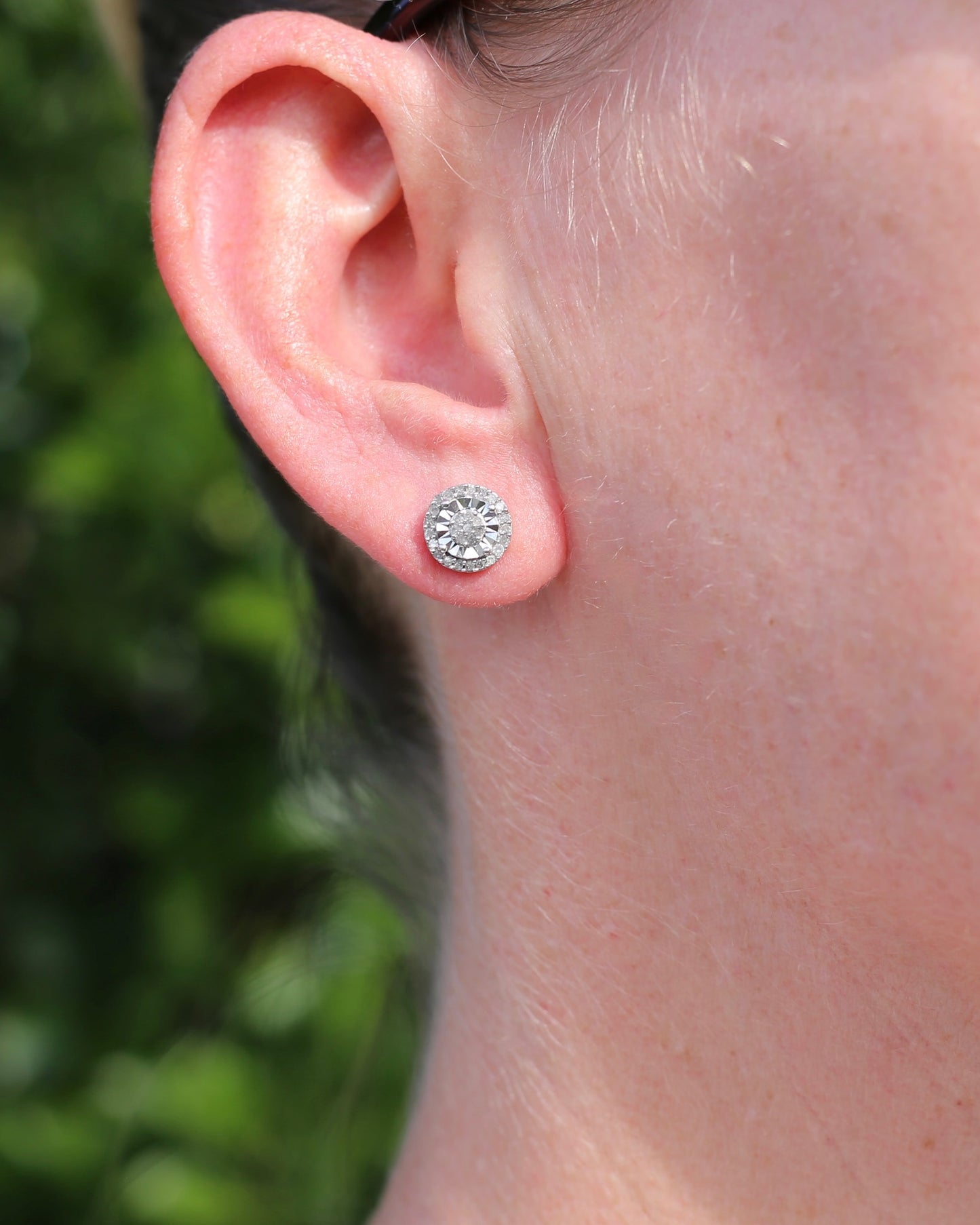 Diamond Cluster Studs, Sterling Silver, 2.06g