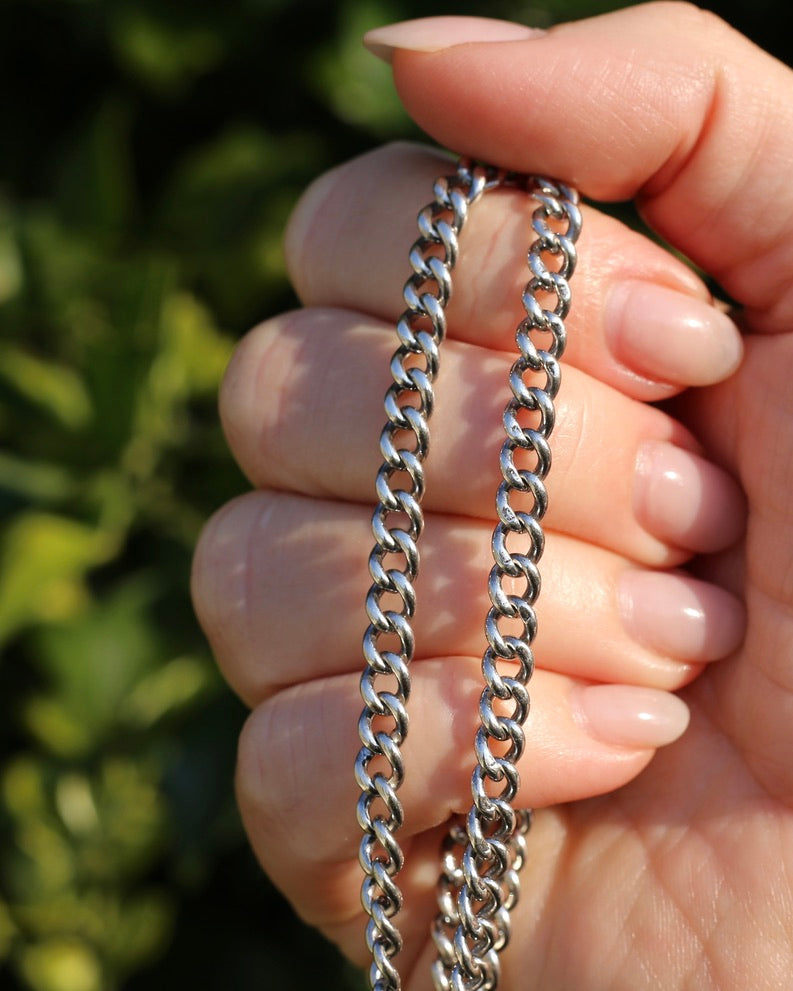 Antique 1913-1914 Birmingham Made Curb Link Watch Chain, Double Albert Clasp, Sterling Silver, 41.5cm