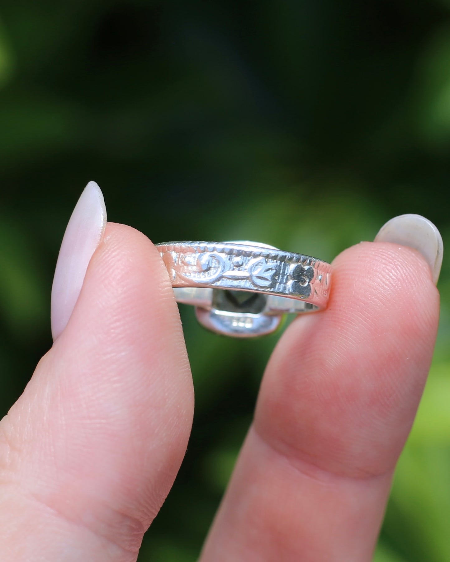 Harlequin Cut Smoky Quartz in Bezel Frame, Sterling Silver, 4.7g, size P1/2 or 8 - fits more like an O-O1/2