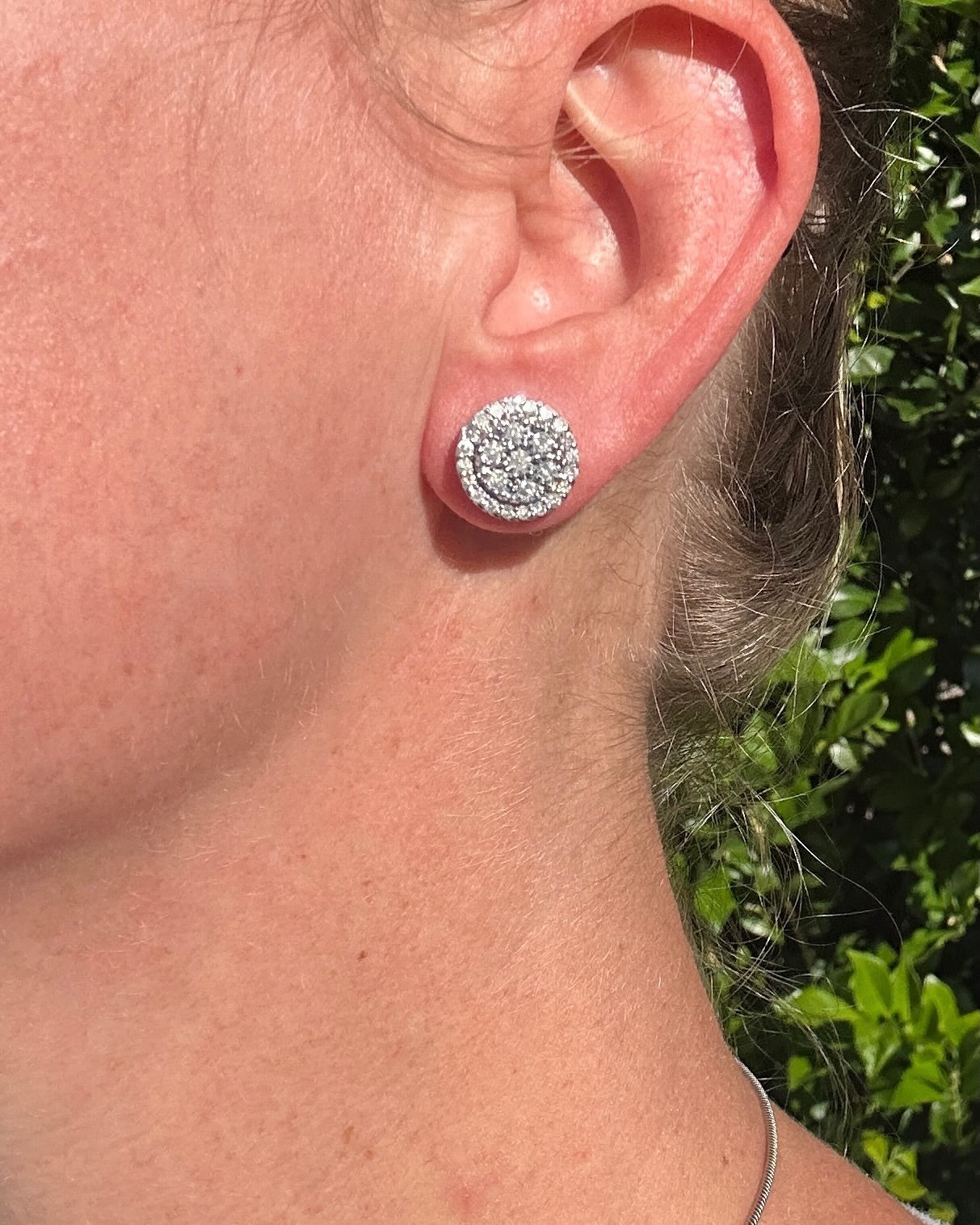 Diamond Cluster Studs, Sterling Silver, 5.58g