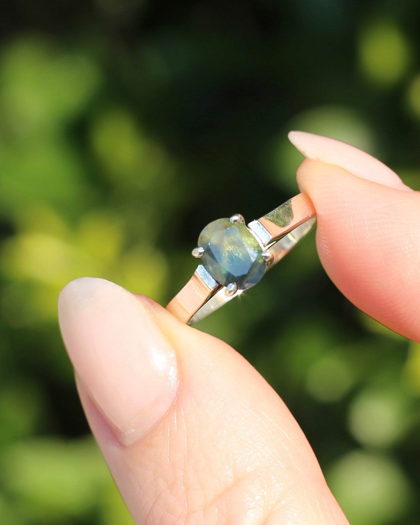 Bi Colour Natural Sapphire, Sterling Silver, size O or 7.25