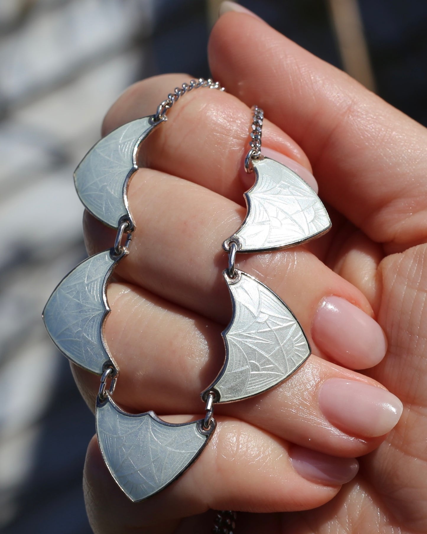 Vintage Norwegian Enamel and Silver Necklace, 45.5cm