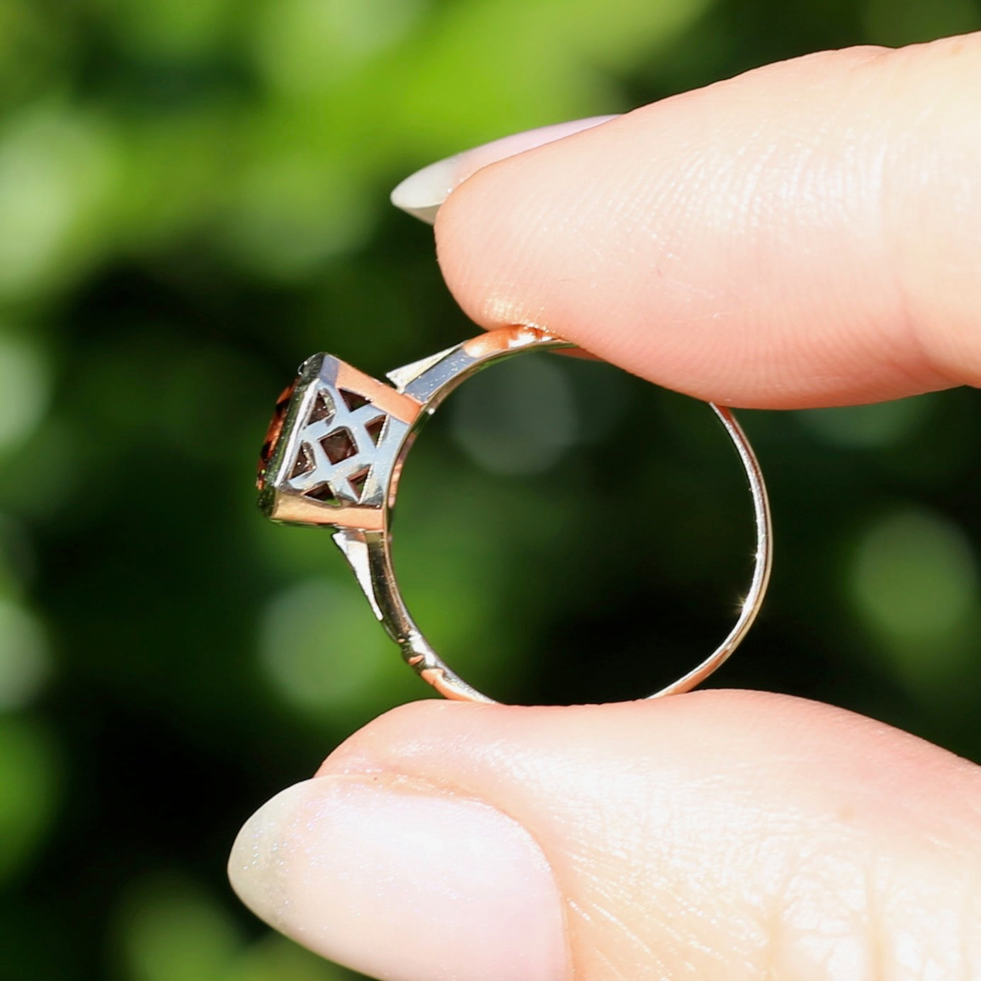 Custom Cut 4.36ct Octagonal Brown Zircon, Bezel Set, 9ct Yellow Gold, size L1/2 or 6