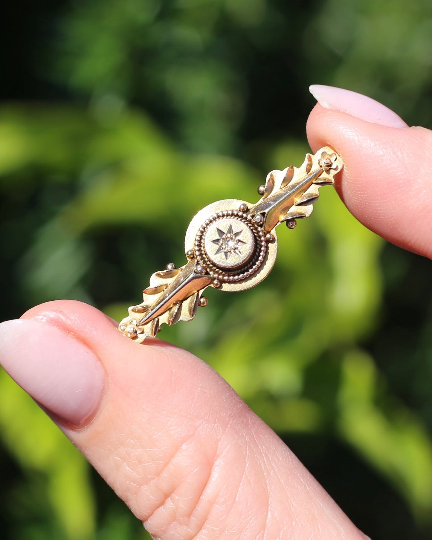 Antique 15ct Gold Brooch with Rose Cut Diamond, 15ct Rosey Gold, Silver Pin, 2.33g