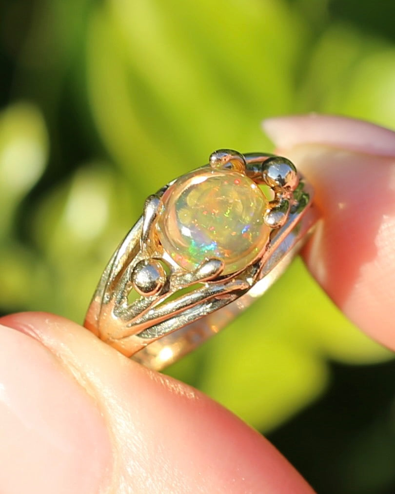 Mexican Opal Cabochon Ring, 14ct Yellow Gold, size 6 or L1/2