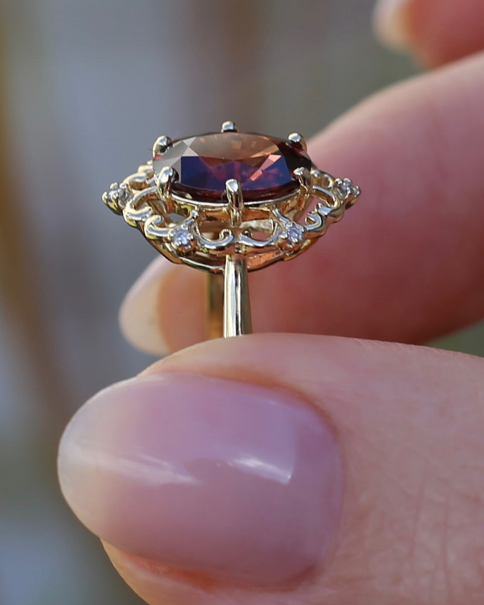 Vintage 3.48ct Natural Zircon and Diamond Ring, 9ct Yellow Gold , size O or 7.25 with valuation