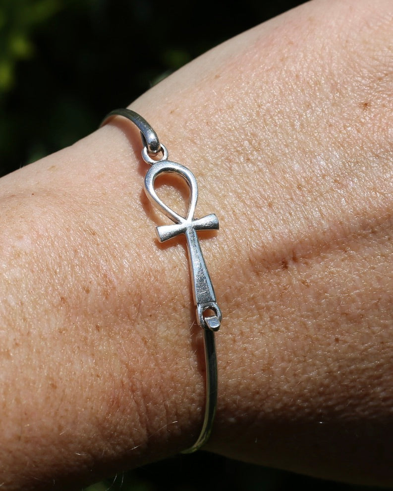 Egyptian Ankh - Key of Life - Silver Bangle, 5.1g