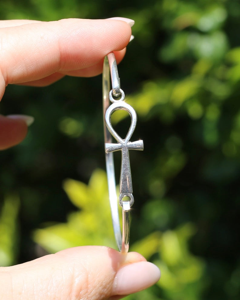 Egyptian Ankh - Key of Life - Silver Bangle, 5.1g