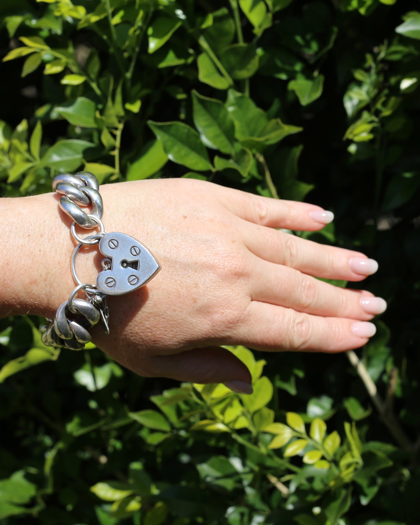 Australian Designer Very Chunky Semi Hollow Curb Link Bracelet with Heart Padlock, 84.2g
