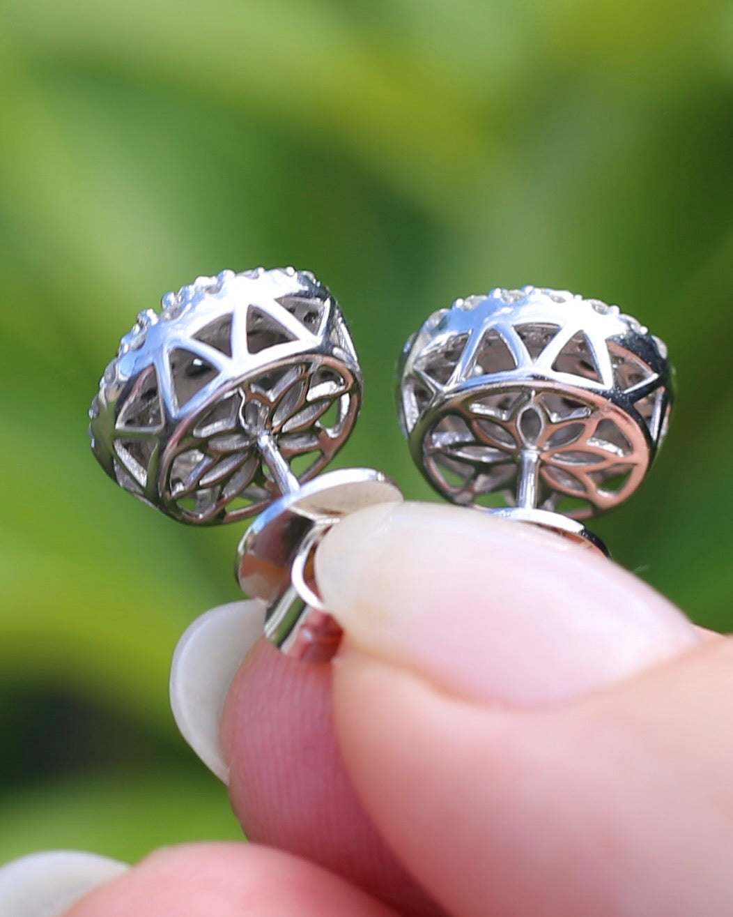Diamond Cluster Studs, Sterling Silver, 5.58g