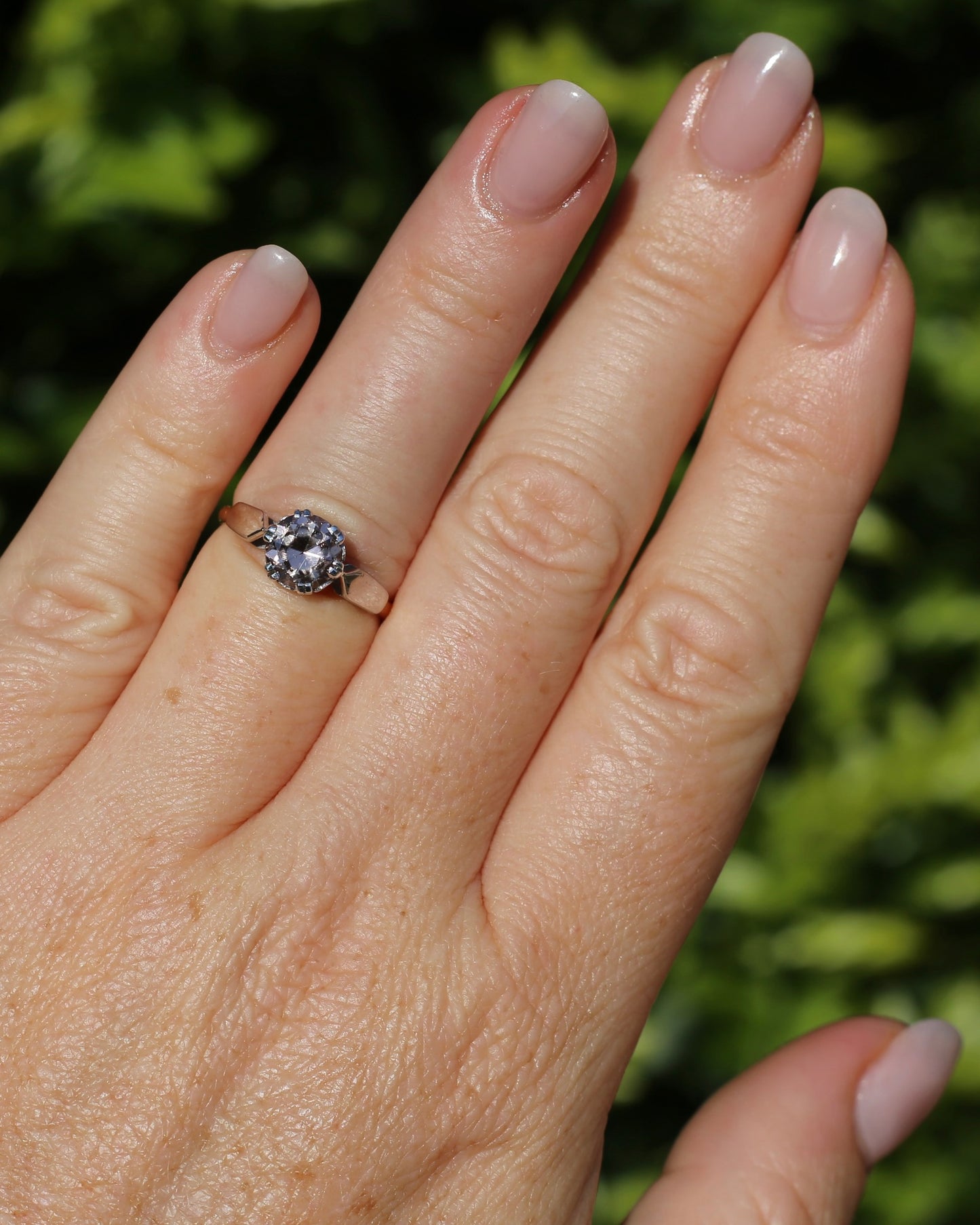 Vintage 1.86ct Pale Pink natural Zircon, 1967 London Made Double Claw Set, 9ct Yellow and White Gold, size M1/2 or 6.5, 2.8g