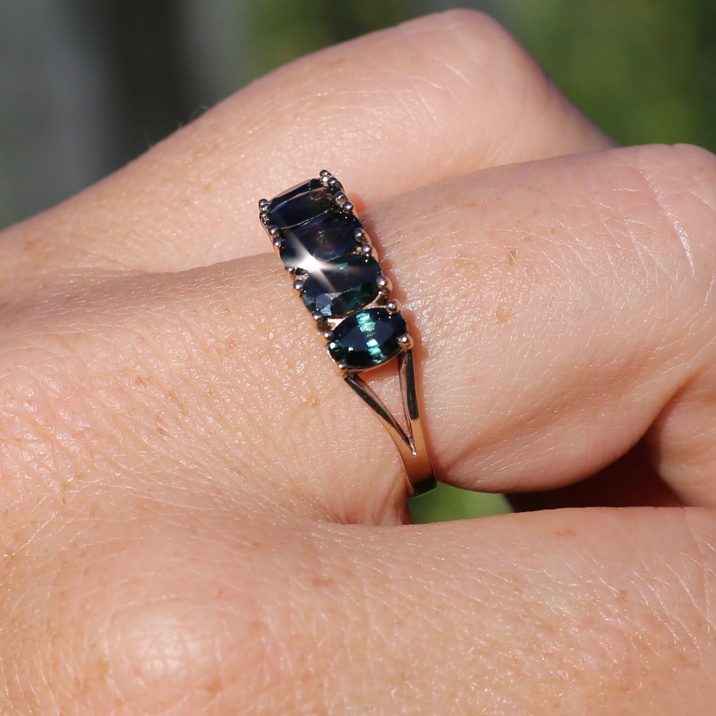 3 Carat Five Stone Parti Sapphire Ring, 9ct Yellow Gold, size R1/2 or nearly 9, with valuation