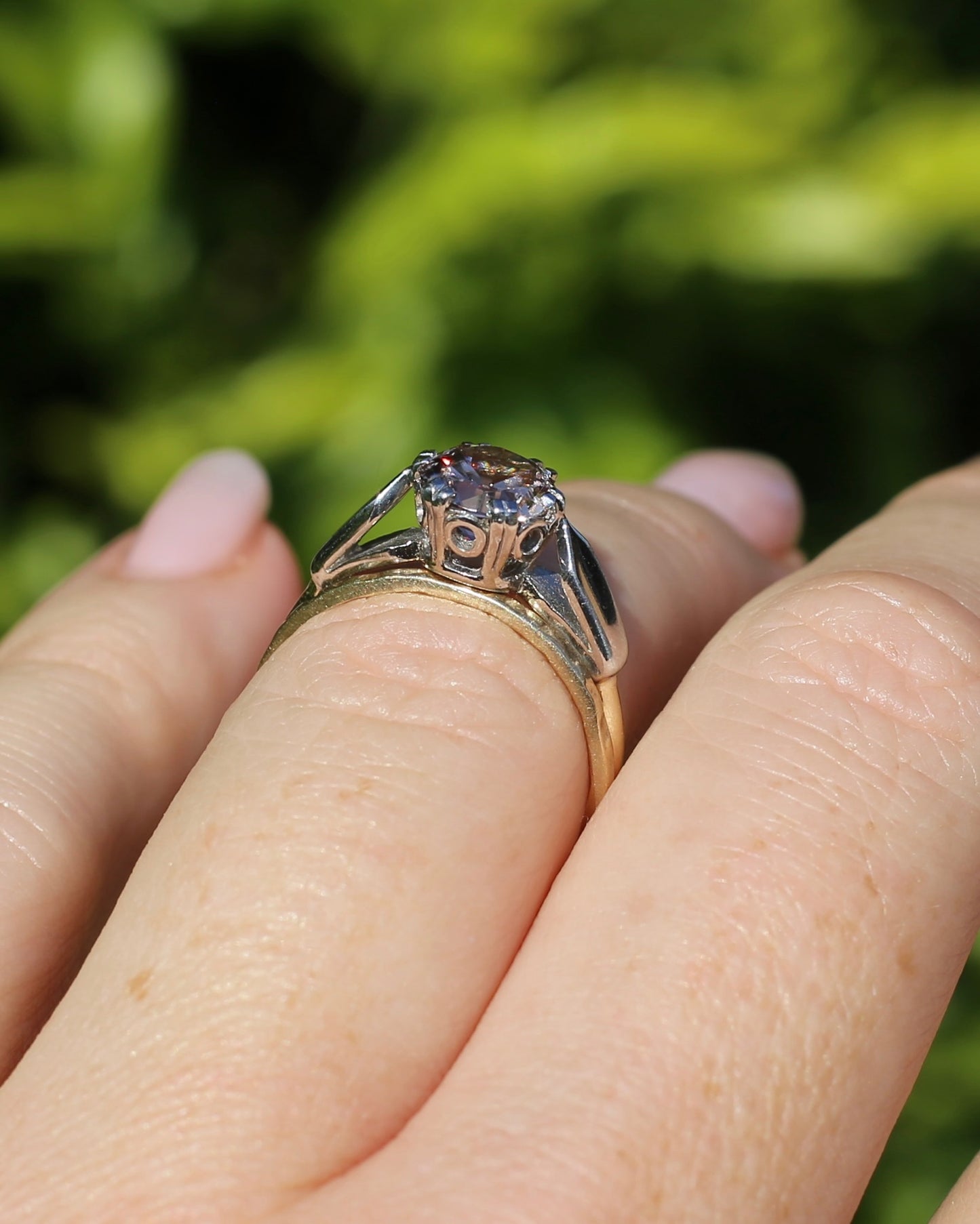 Vintage 1.86ct Pale Pink natural Zircon, 1967 London Made Double Claw Set, 9ct Yellow and White Gold, size M1/2 or 6.5, 2.8g