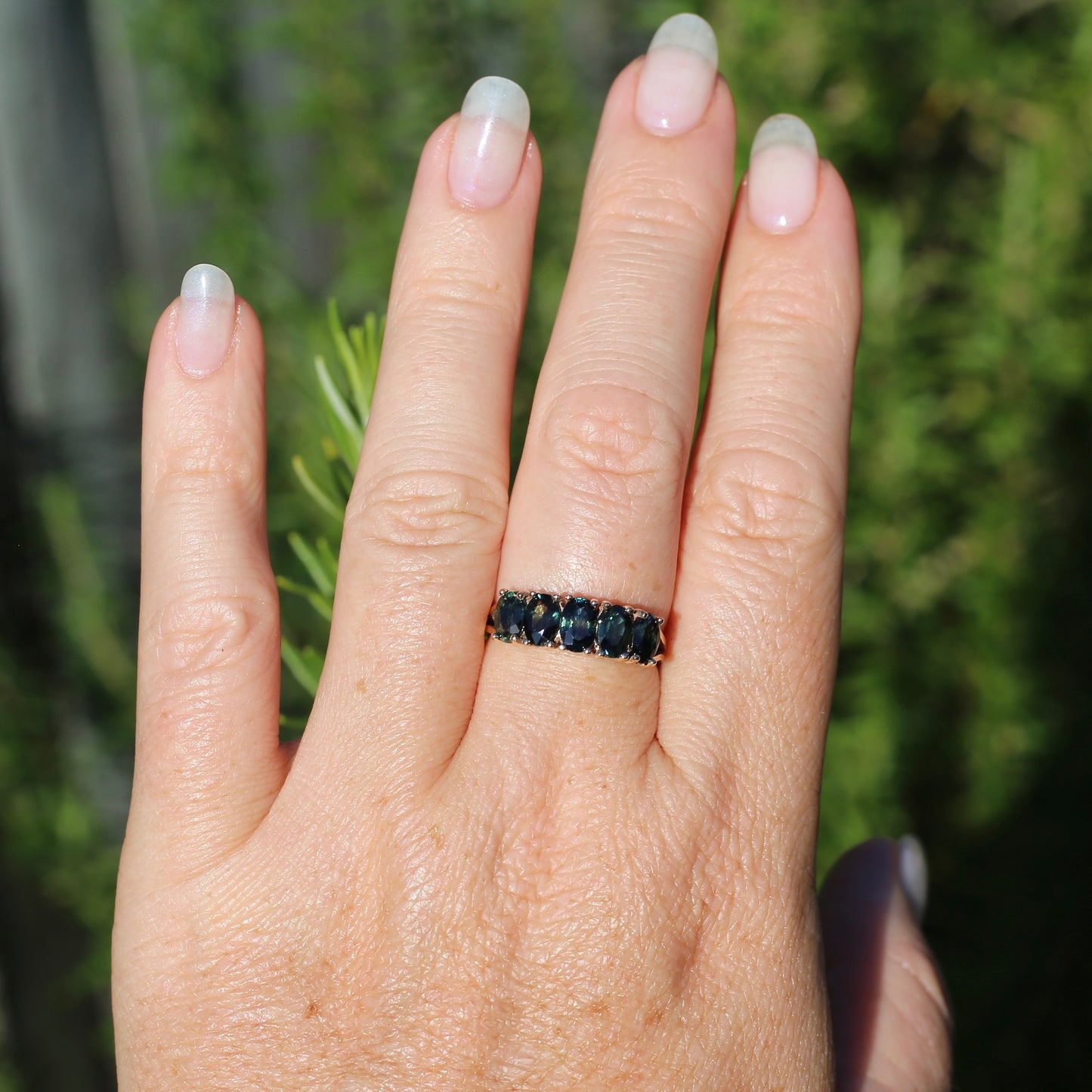 3 Carat Five Stone Parti Sapphire Ring, 9ct Yellow Gold, size R1/2 or nearly 9, with valuation