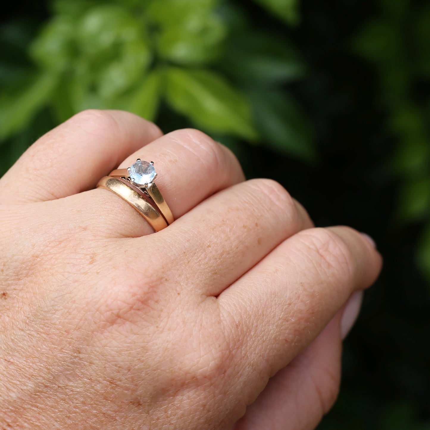 Round Natural Aquamarine Solitaire, 9ct Yellow and White Gold, size O or 7.25