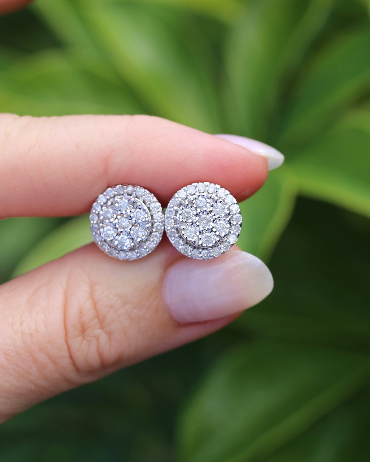 Diamond Cluster Studs, Sterling Silver, 5.58g
