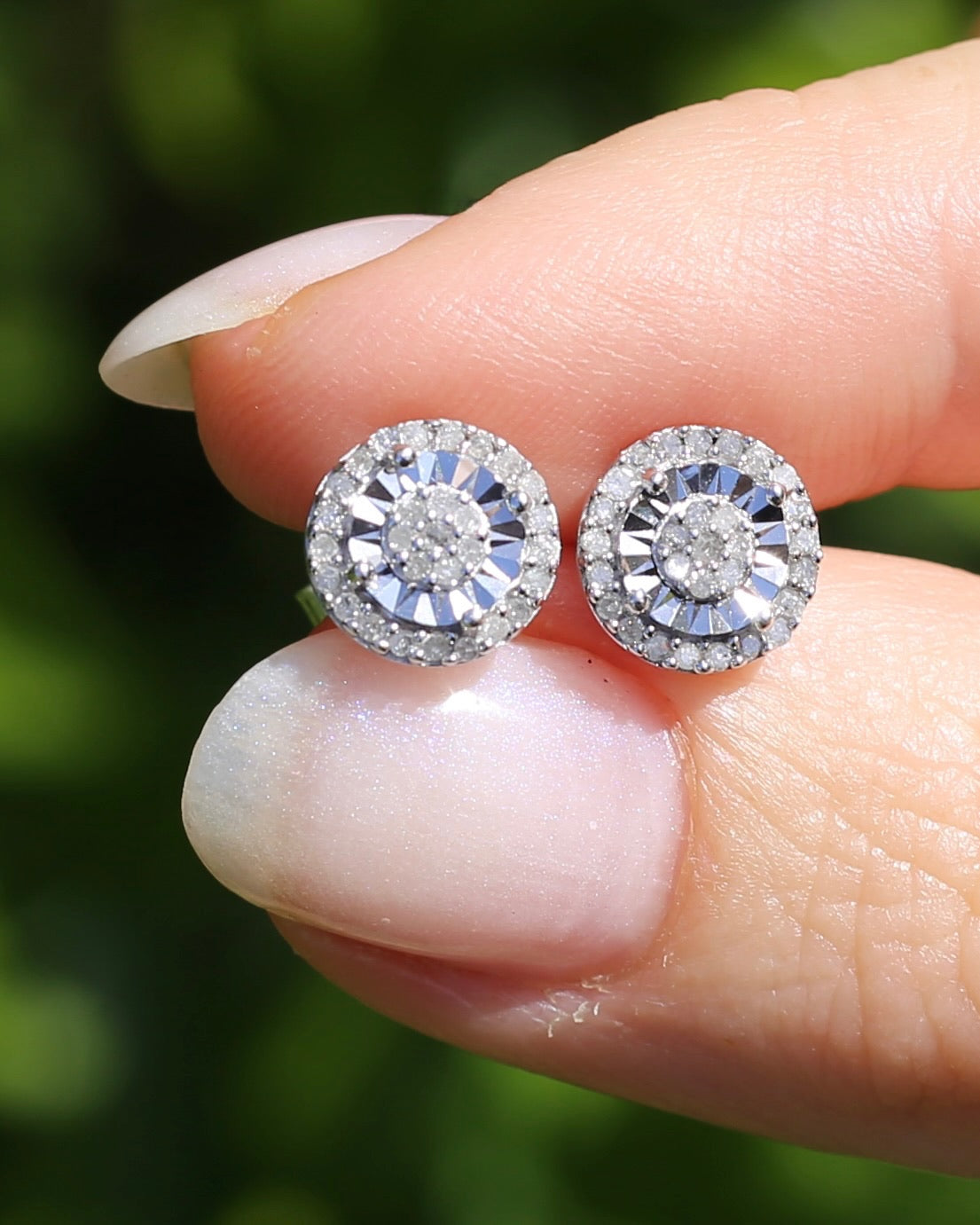 Diamond Cluster Studs, Sterling Silver, 2.06g