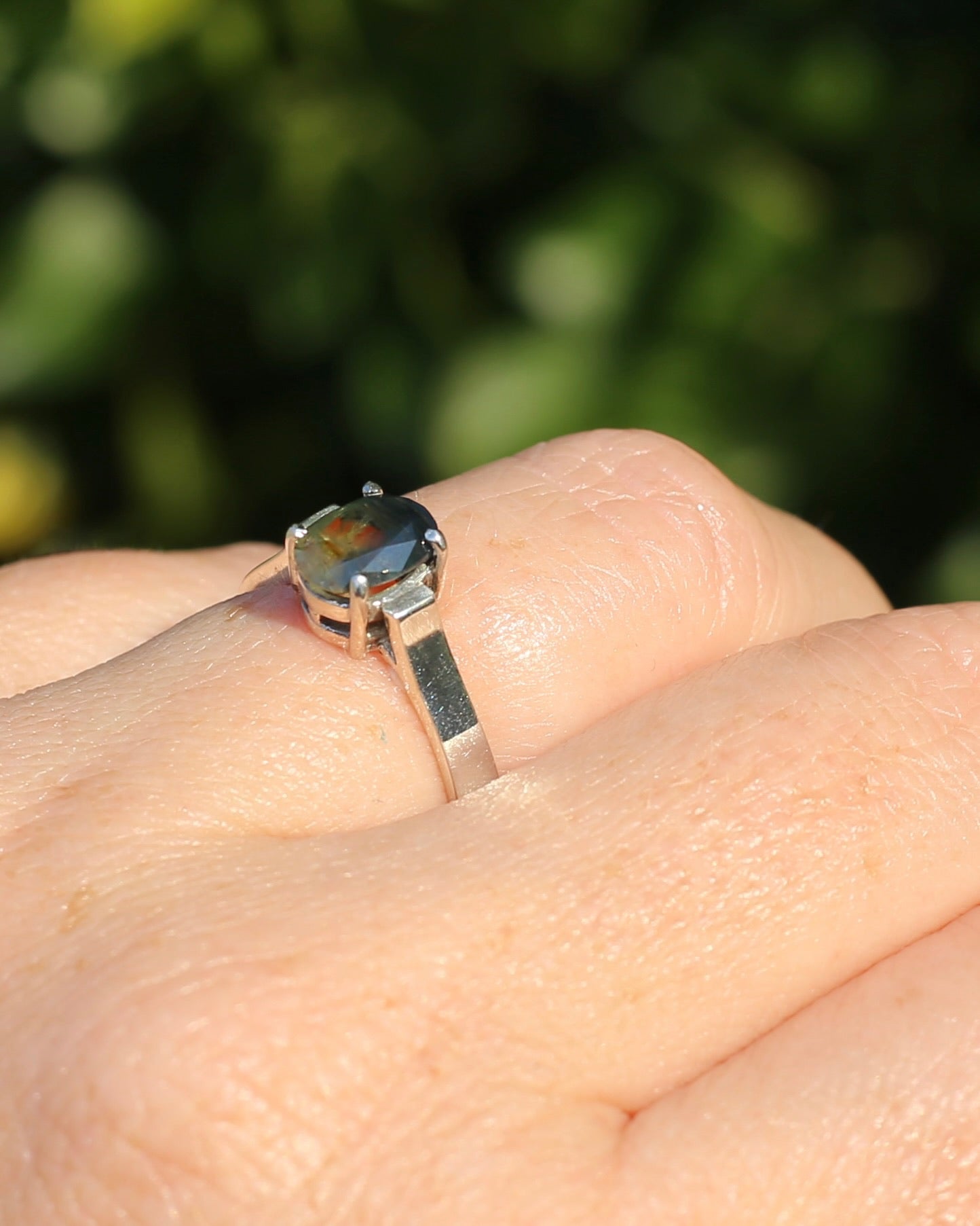 Bi Colour Natural Sapphire, Sterling Silver, size O or 7.25
