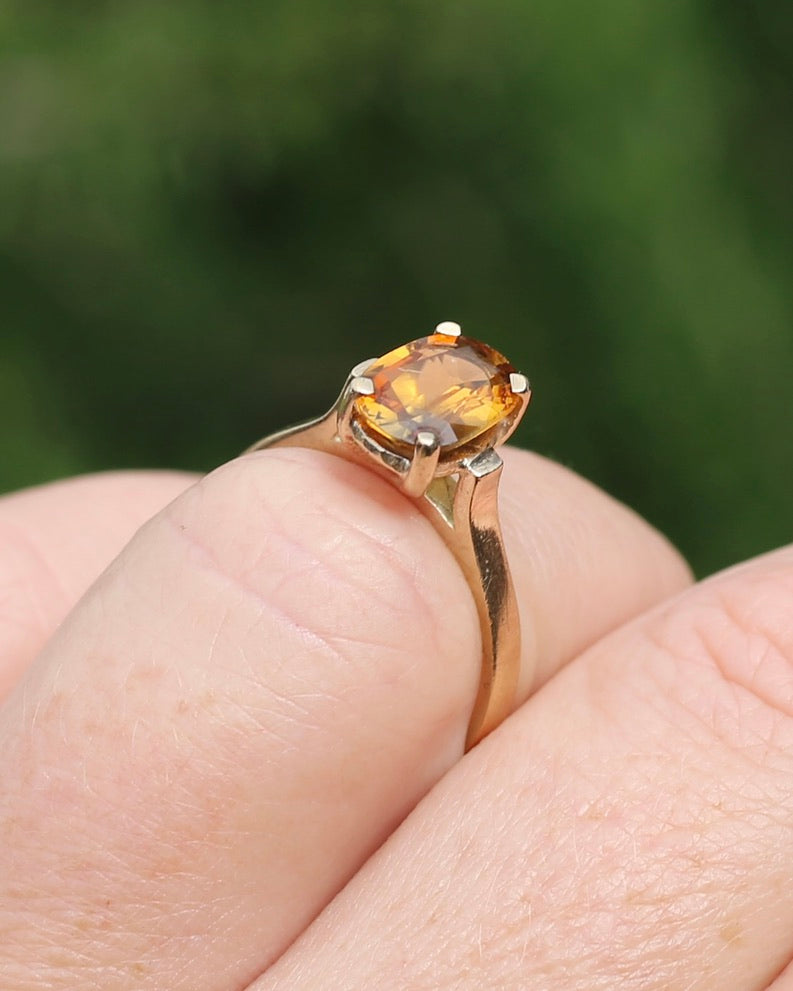 Vintage Yellow Sapphire Ring, 9ct Yellow Gold, size M1/2 or 6.5, 2.68g